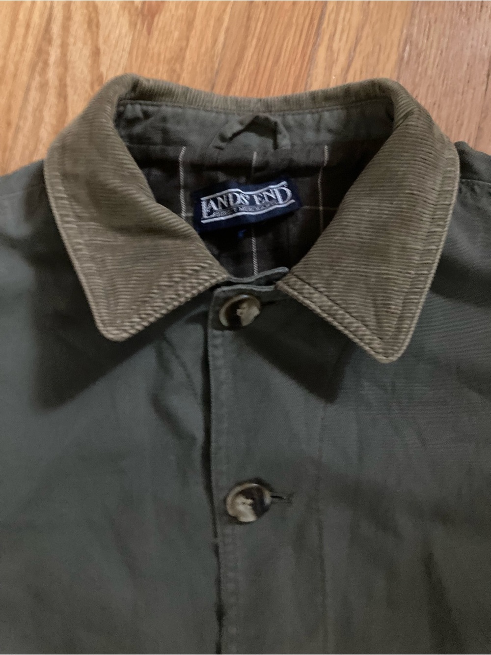 Lands' End Unisex Dark Olive Field Jacket with Corduroy Collar